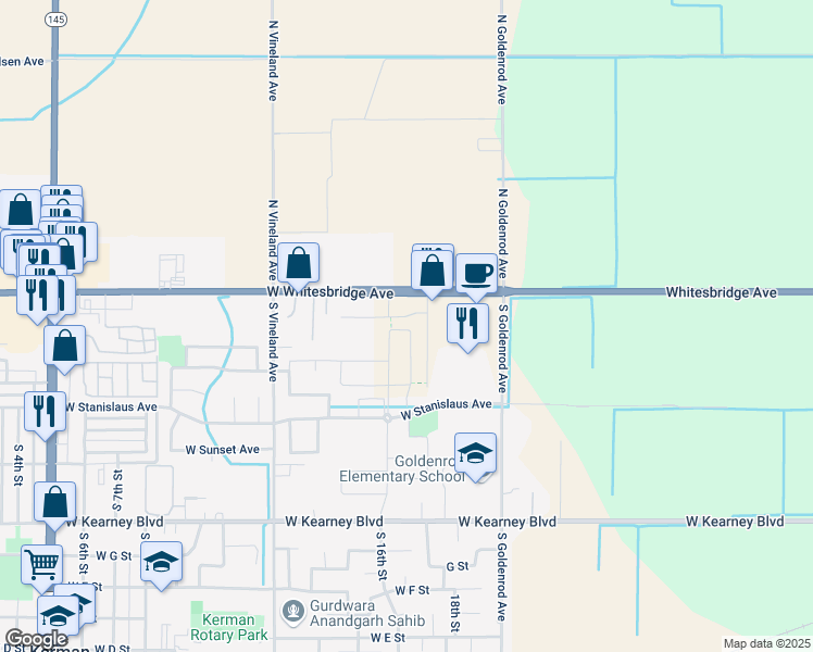 map of restaurants, bars, coffee shops, grocery stores, and more near 14245 West Whitesbridge Avenue in Kerman