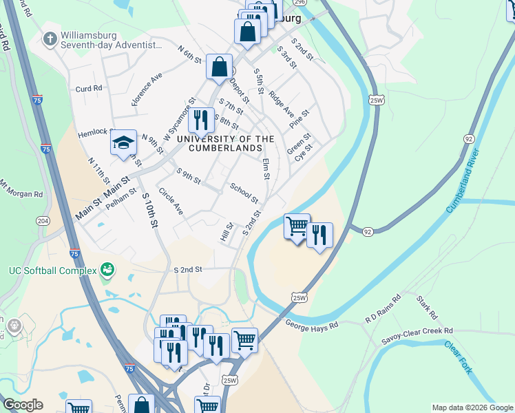 map of restaurants, bars, coffee shops, grocery stores, and more near 720 South 2nd Street in Williamsburg