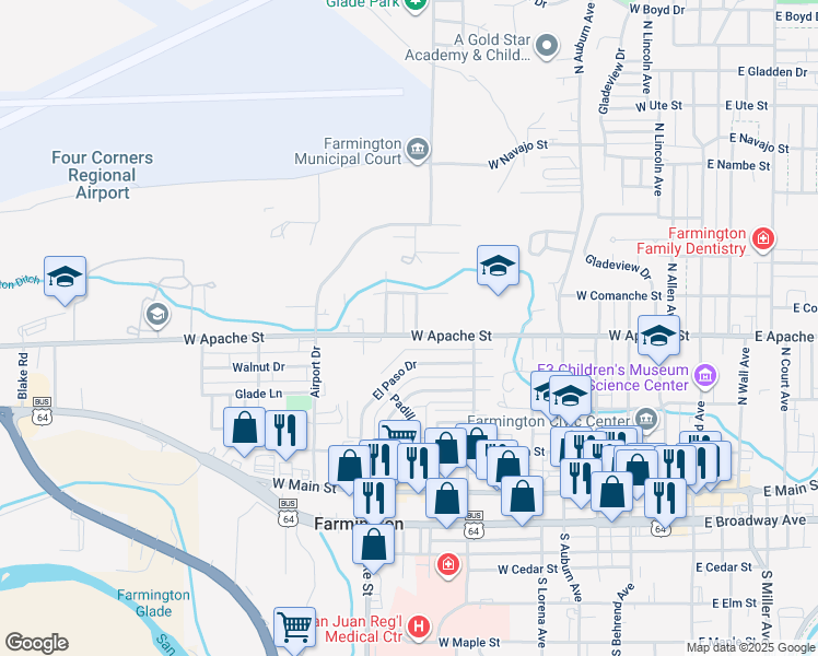 map of restaurants, bars, coffee shops, grocery stores, and more near 716 El Paso Drive in Farmington