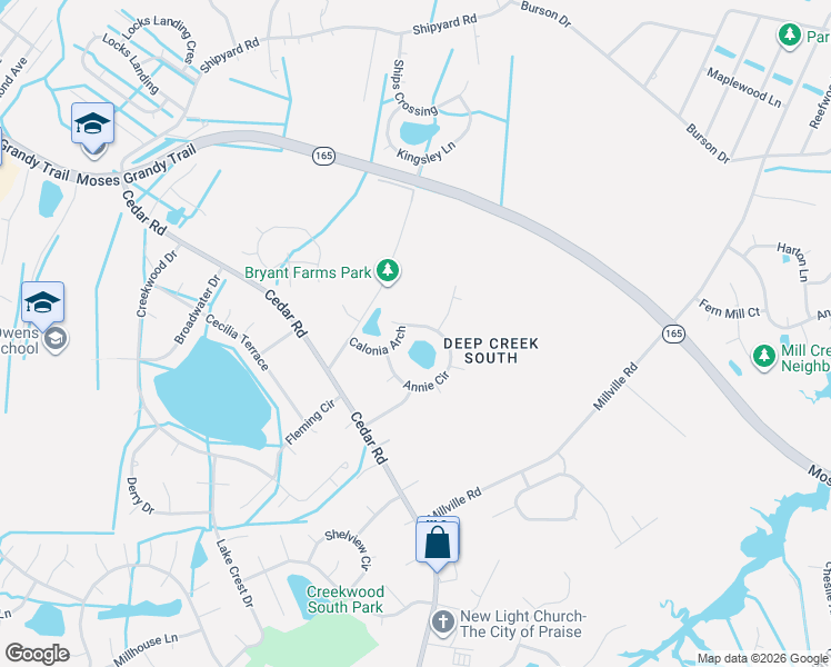 map of restaurants, bars, coffee shops, grocery stores, and more near 2508 Calonia Arch in Chesapeake