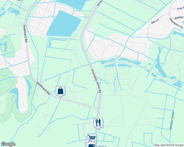 map of restaurants, bars, coffee shops, grocery stores, and more near 1933 Princess Anne Road in Virginia Beach