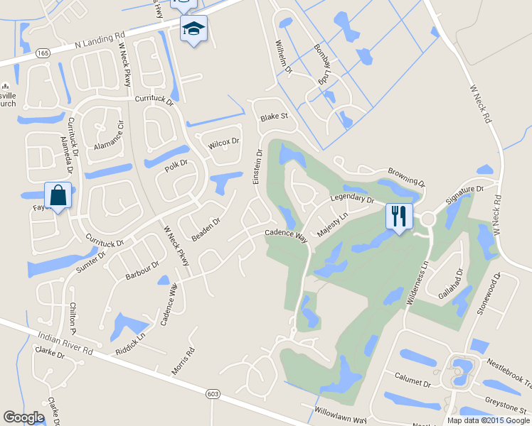 map of restaurants, bars, coffee shops, grocery stores, and more near 2876 Einstein Drive in Virginia Beach