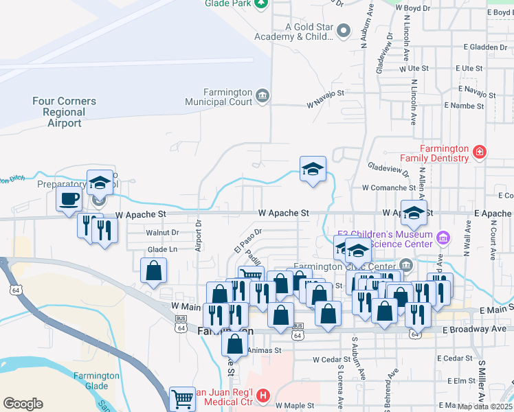 map of restaurants, bars, coffee shops, grocery stores, and more near 503 Glade Place in Farmington