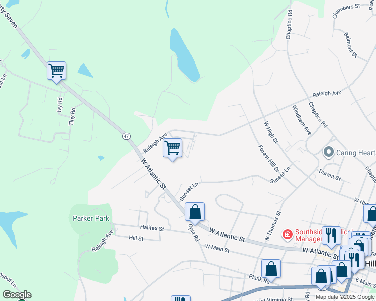 map of restaurants, bars, coffee shops, grocery stores, and more near 128 Brookside Lane in South Hill