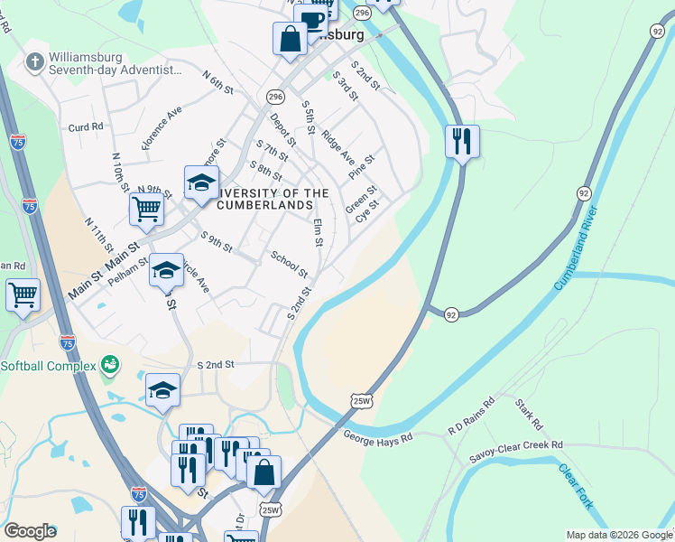 map of restaurants, bars, coffee shops, grocery stores, and more near 618 South 2nd Street in Williamsburg