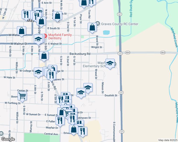 map of restaurants, bars, coffee shops, grocery stores, and more near 699 Usher St in Mayfield