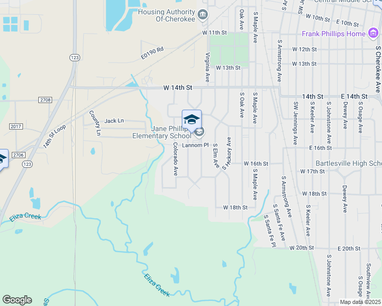 map of restaurants, bars, coffee shops, grocery stores, and more near 1554 South Rogers Avenue in Bartlesville