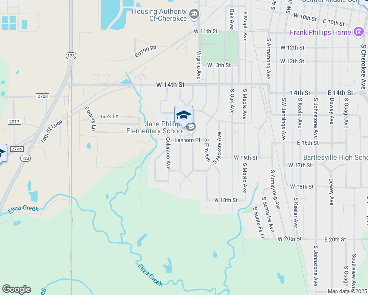 map of restaurants, bars, coffee shops, grocery stores, and more near 1554 South Rogers Avenue in Bartlesville