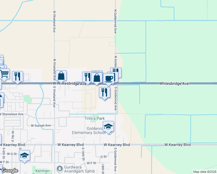 map of restaurants, bars, coffee shops, grocery stores, and more near 14025 West Whitesbridge Avenue in Kerman