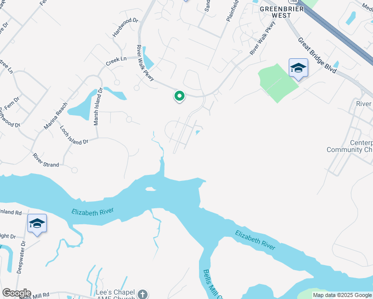 map of restaurants, bars, coffee shops, grocery stores, and more near 427 Seahorse Run in Chesapeake