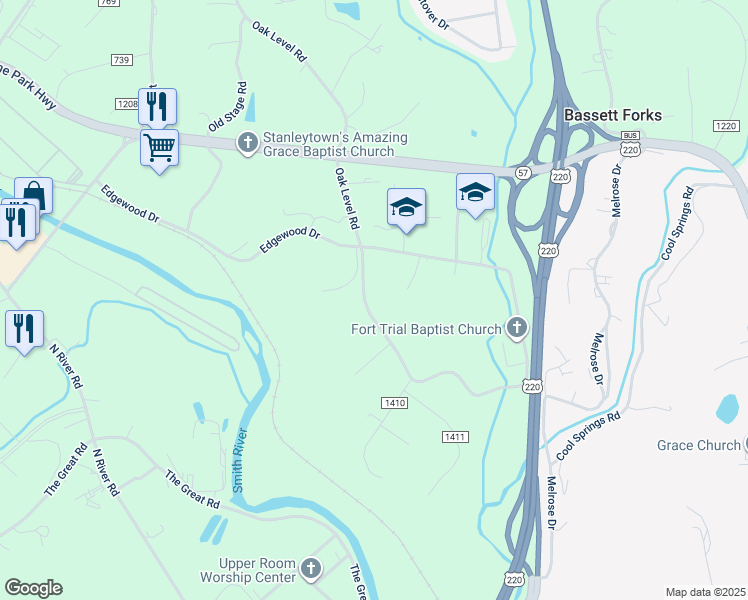 map of restaurants, bars, coffee shops, grocery stores, and more near in Stanleytown