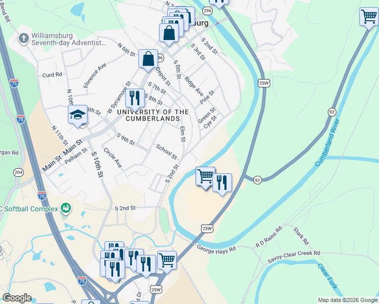 map of restaurants, bars, coffee shops, grocery stores, and more near 618 South 2nd Street in Williamsburg