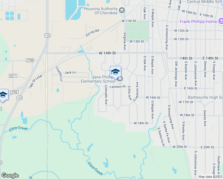 map of restaurants, bars, coffee shops, grocery stores, and more near 1551 South Rogers Avenue in Bartlesville