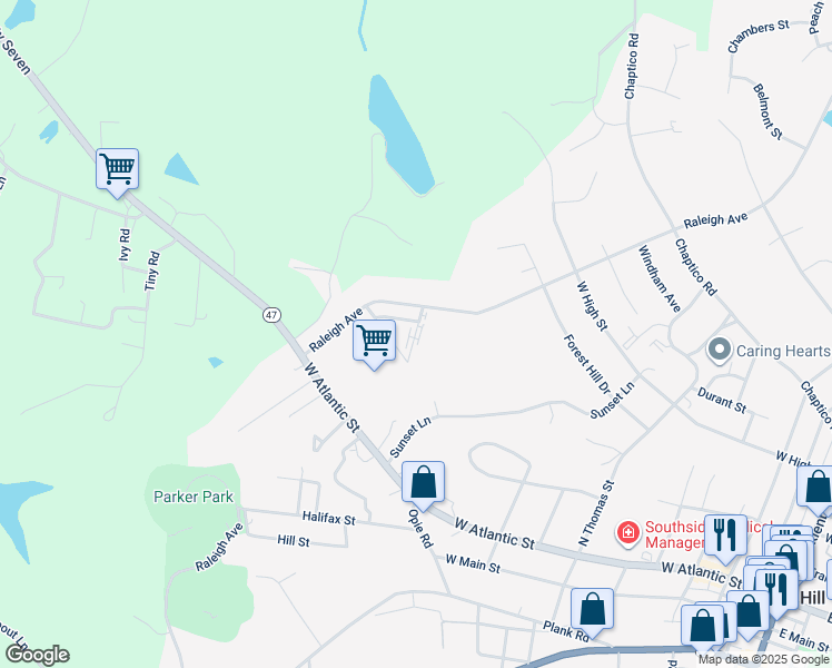 map of restaurants, bars, coffee shops, grocery stores, and more near 101 Brookside Lane in South Hill