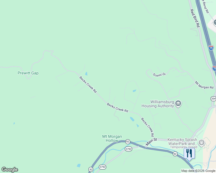 map of restaurants, bars, coffee shops, grocery stores, and more near 532 Becks Creek Road in Williamsburg