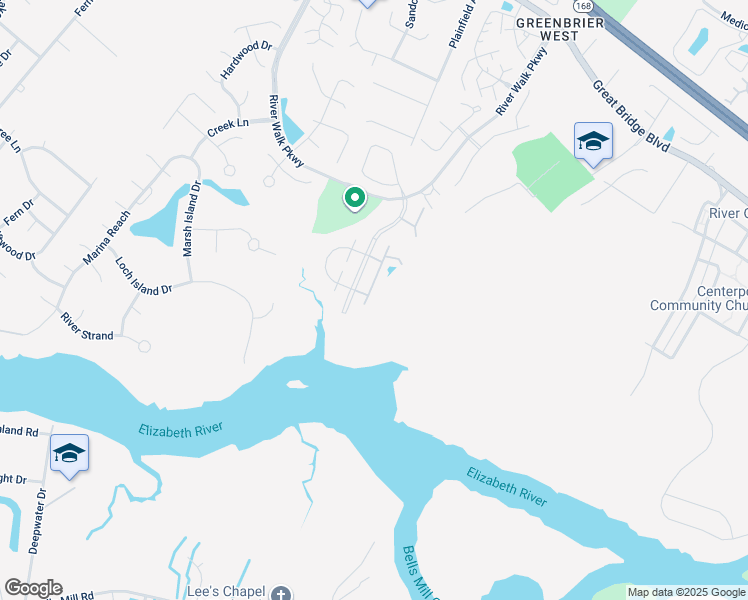 map of restaurants, bars, coffee shops, grocery stores, and more near 423 Seahorse Run in Chesapeake