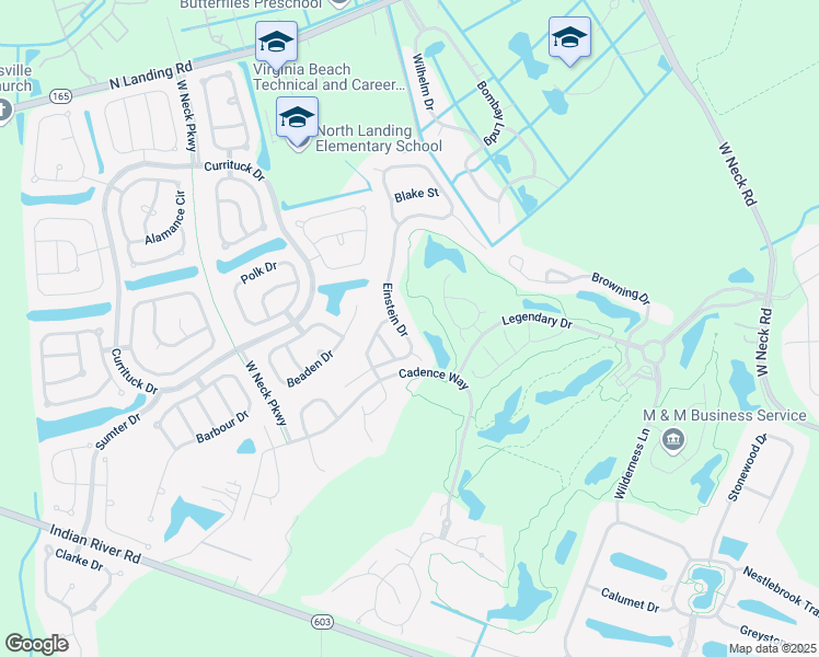 map of restaurants, bars, coffee shops, grocery stores, and more near 2884 Einstein Drive in Virginia Beach