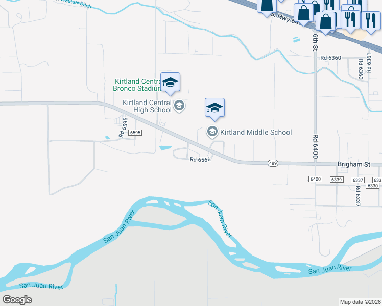 map of restaurants, bars, coffee shops, grocery stores, and more near 4 Road 6565 in Kirtland