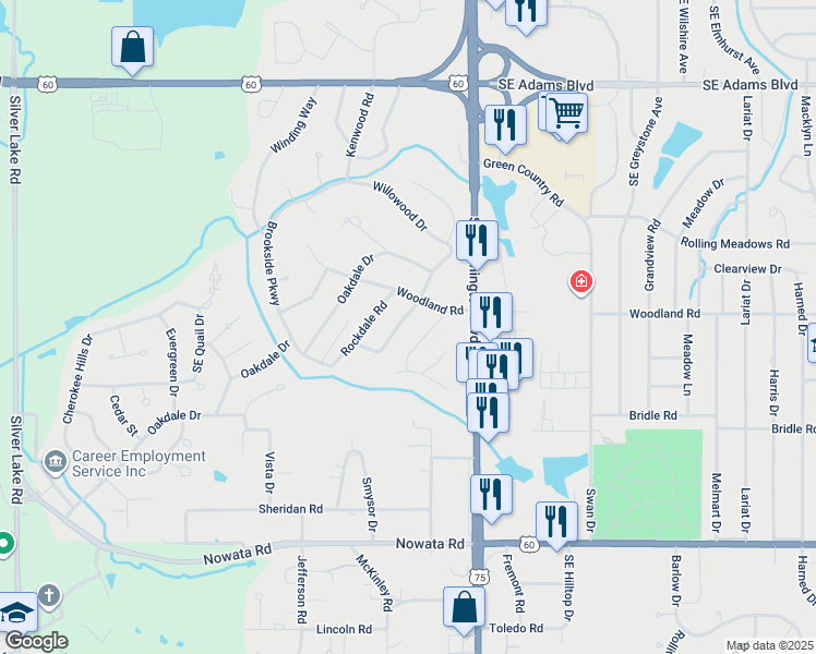 map of restaurants, bars, coffee shops, grocery stores, and more near 1313 Ridgewood Road in Bartlesville