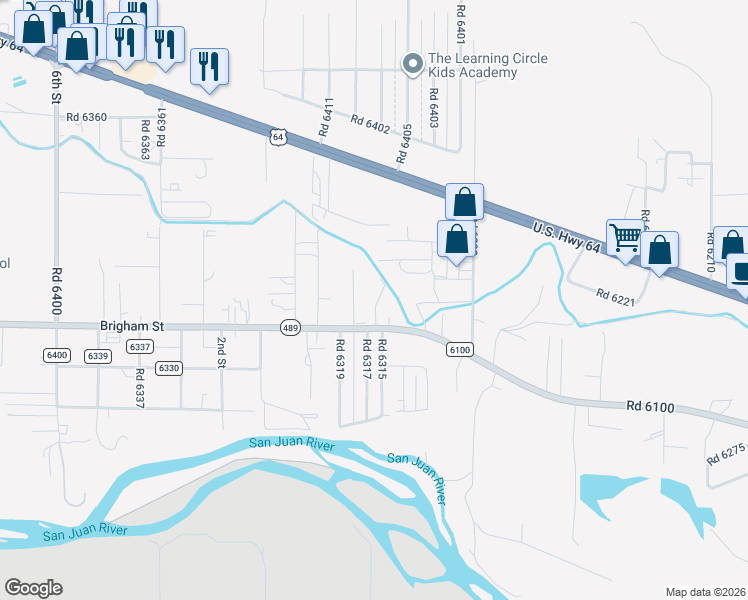 map of restaurants, bars, coffee shops, grocery stores, and more near 3 Road 6345 in Kirtland