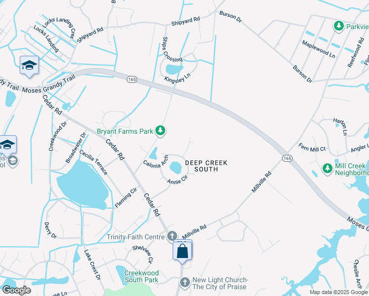 map of restaurants, bars, coffee shops, grocery stores, and more near 536 Deerneck Drive in Chesapeake