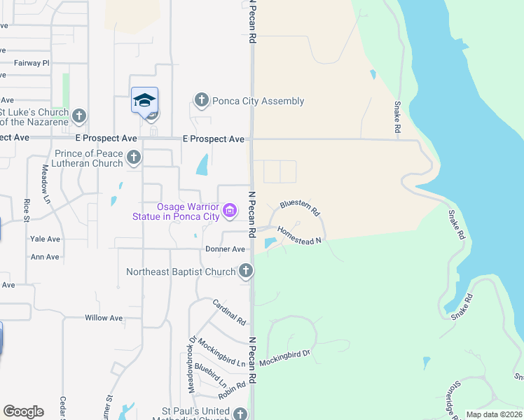 map of restaurants, bars, coffee shops, grocery stores, and more near 2505 Bluestem Road in Ponca City
