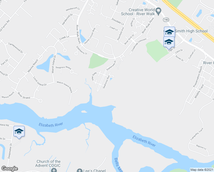 map of restaurants, bars, coffee shops, grocery stores, and more near 431 Seahorse Run in Chesapeake