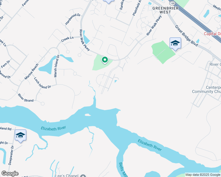 map of restaurants, bars, coffee shops, grocery stores, and more near 427 Seahorse Run in Chesapeake
