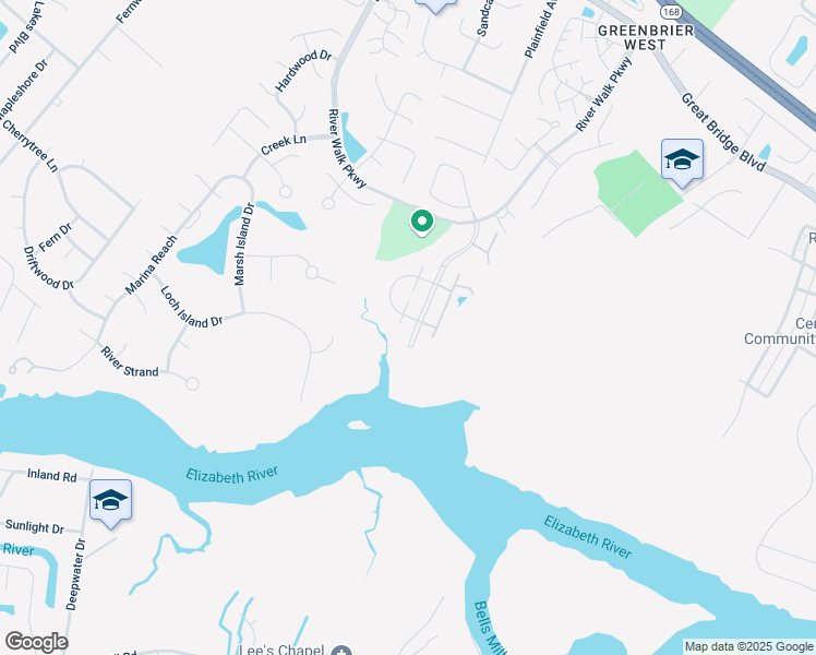 map of restaurants, bars, coffee shops, grocery stores, and more near 120 Esplanade Place in Chesapeake