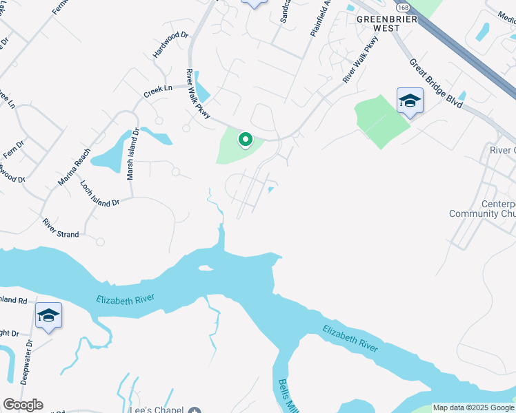 map of restaurants, bars, coffee shops, grocery stores, and more near 427 Seahorse Run in Chesapeake