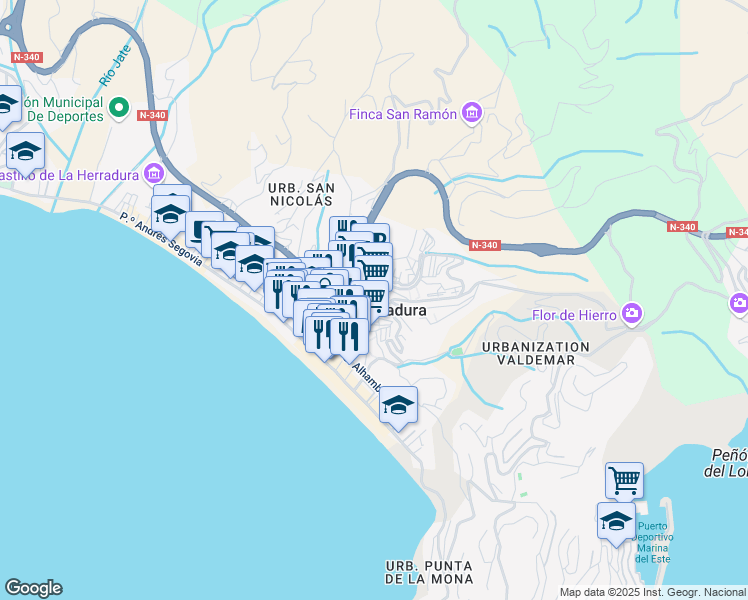 map of restaurants, bars, coffee shops, grocery stores, and more near 7 Calle Cuesta Fray Leopoldo in Almuñécar