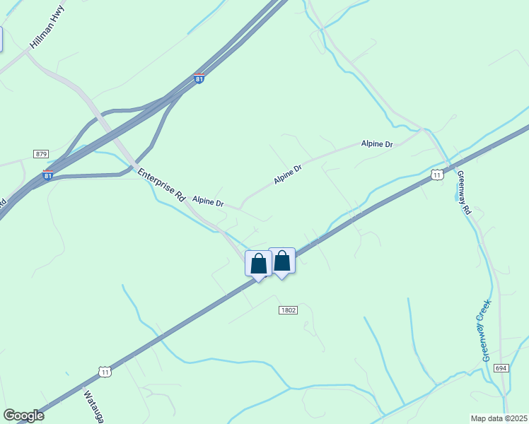 map of restaurants, bars, coffee shops, grocery stores, and more near 27311 Alpine Drive in Meadowview