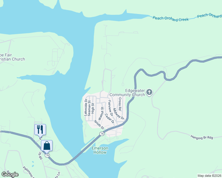 map of restaurants, bars, coffee shops, grocery stores, and more near 242 Midway Drive in Cape Fair