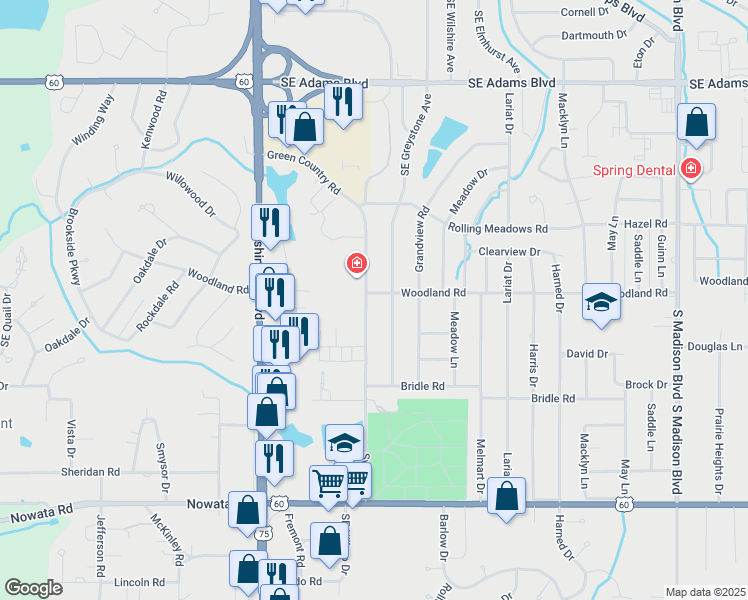 map of restaurants, bars, coffee shops, grocery stores, and more near 4201 Woodland Road in Bartlesville