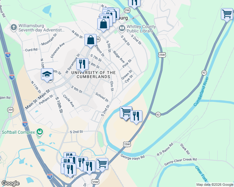 map of restaurants, bars, coffee shops, grocery stores, and more near 618 South 2nd Street in Williamsburg