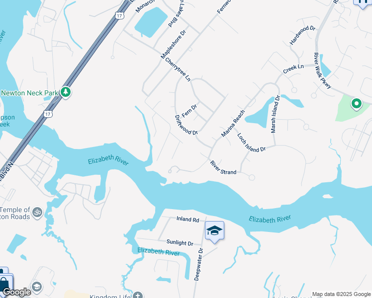 map of restaurants, bars, coffee shops, grocery stores, and more near 200 Andrea Lane in Chesapeake