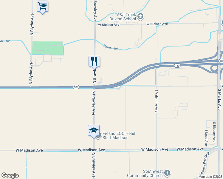 map of restaurants, bars, coffee shops, grocery stores, and more near 4770 West Whites Bridge Avenue in Fresno