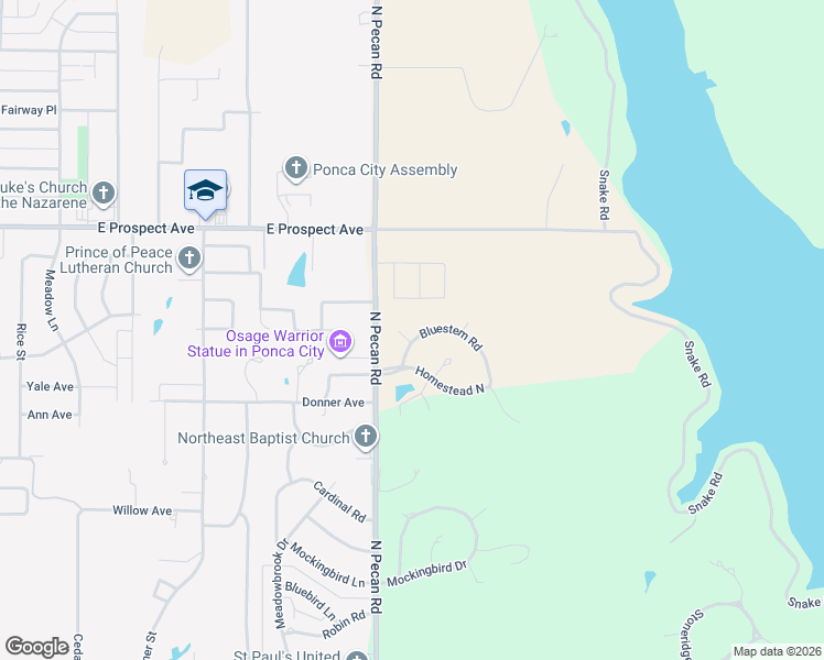map of restaurants, bars, coffee shops, grocery stores, and more near 2505 Bluestem Road in Ponca City