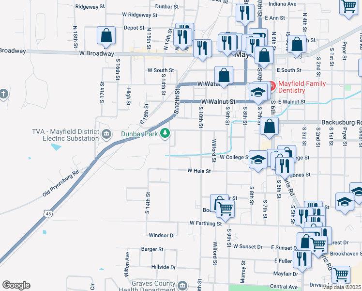 map of restaurants, bars, coffee shops, grocery stores, and more near 622 Allen Street in Mayfield