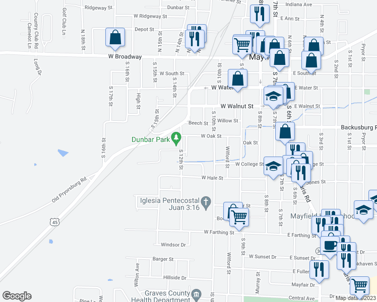 map of restaurants, bars, coffee shops, grocery stores, and more near 622 Allen Street in Mayfield