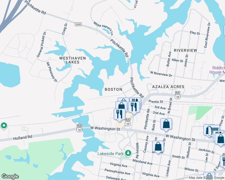 map of restaurants, bars, coffee shops, grocery stores, and more near 911 McKinley Avenue in Suffolk