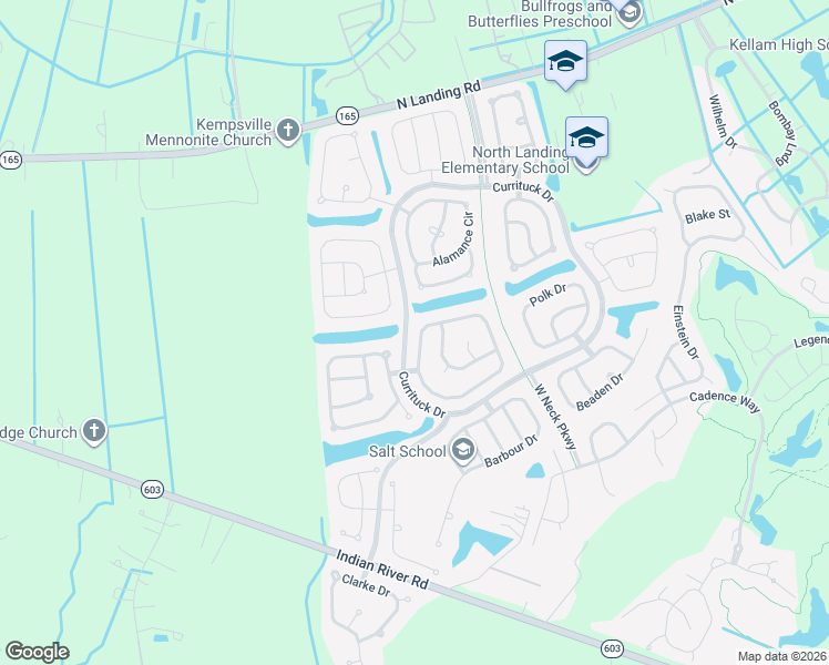 map of restaurants, bars, coffee shops, grocery stores, and more near 3116 Sacramento Drive in Virginia Beach