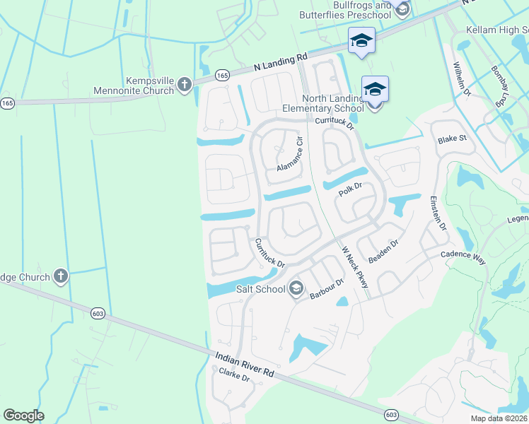 map of restaurants, bars, coffee shops, grocery stores, and more near 3116 Sacramento Drive in Virginia Beach