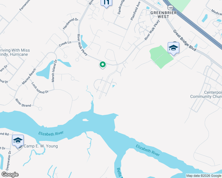 map of restaurants, bars, coffee shops, grocery stores, and more near 427 Seahorse Run in Chesapeake