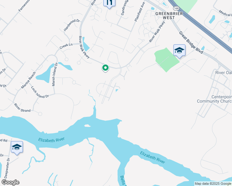 map of restaurants, bars, coffee shops, grocery stores, and more near 473 Seahorse Run in Chesapeake