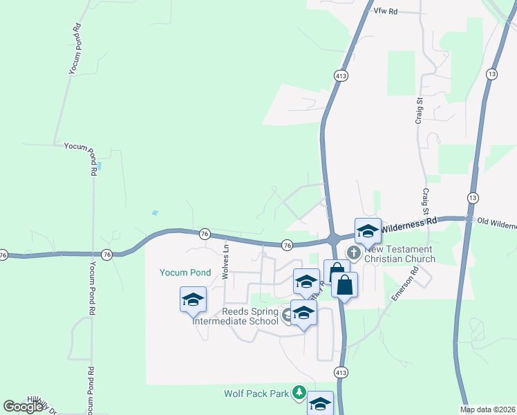 map of restaurants, bars, coffee shops, grocery stores, and more near 5-109 Rockytop Way in Reeds Spring