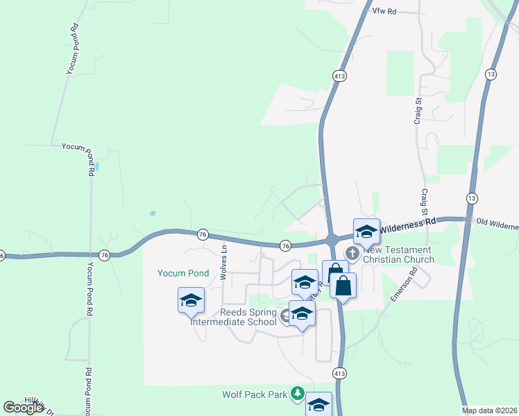map of restaurants, bars, coffee shops, grocery stores, and more near Rockytop Way in Reeds Spring