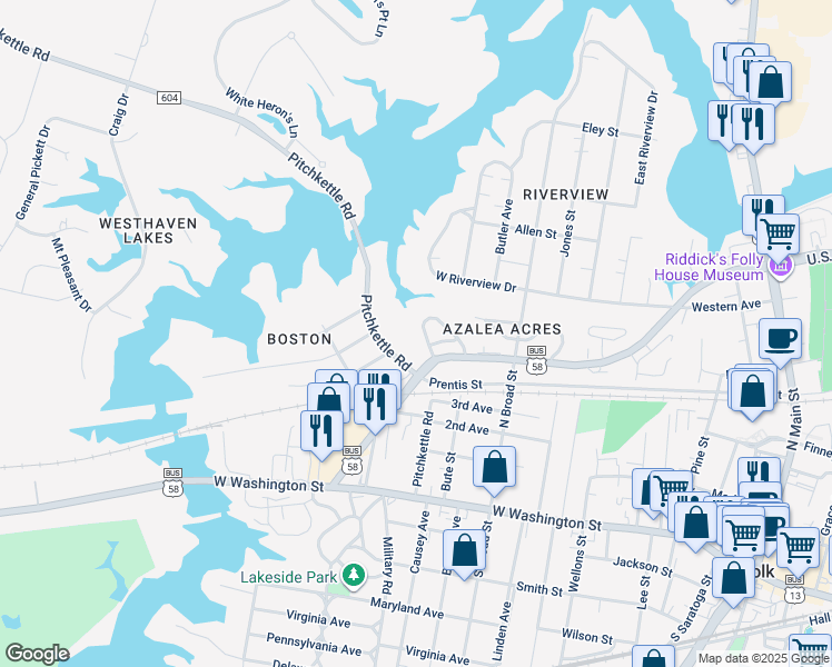 map of restaurants, bars, coffee shops, grocery stores, and more near 420 Forest Hill Crescent in Suffolk