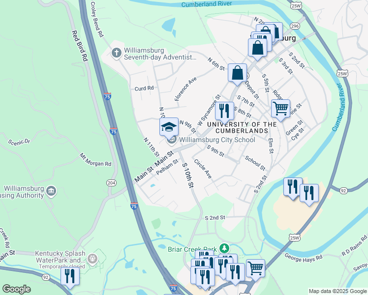 map of restaurants, bars, coffee shops, grocery stores, and more near South Main Street in Jellico