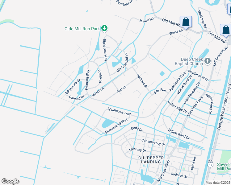 map of restaurants, bars, coffee shops, grocery stores, and more near 3604 Parr Lane in Chesapeake
